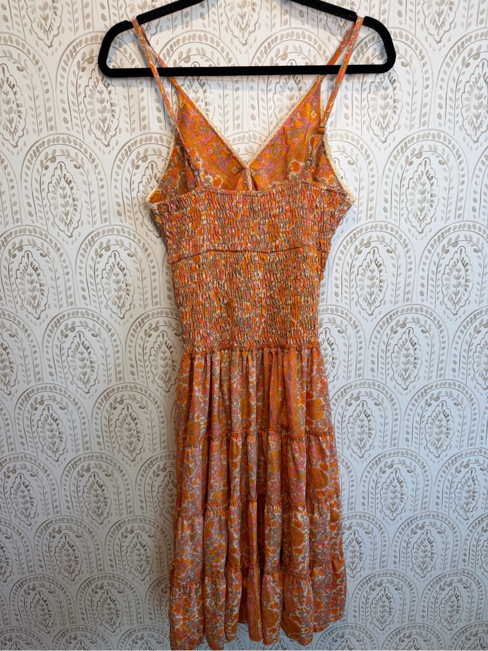 Anthropologie RAGA Boho Orange Pink Floral Midi Dress NWT Adj Straps size Medium - Picture 7 of 10
